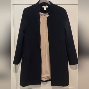 H&M Navy Open Front Long Jacket Coat Blazer Size 8